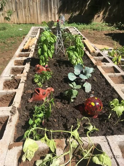 canteiro elevado plantando pedras