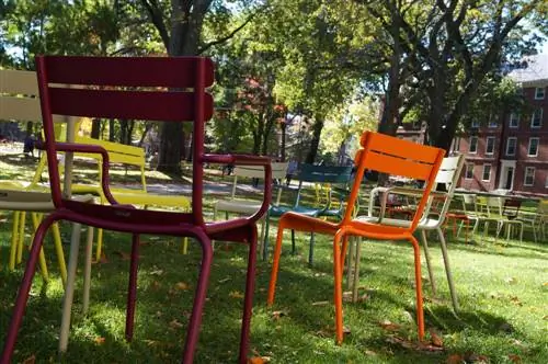 garden chair sinks into the lawn