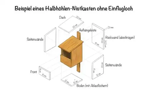 Example of a half-cave nesting box without an entrance hole