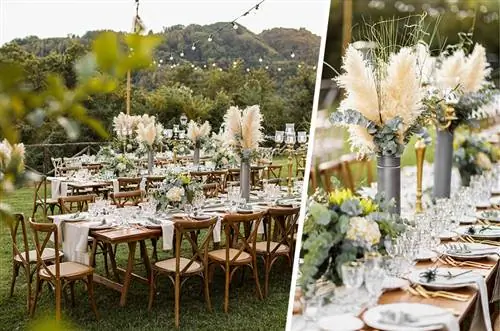 Pampashras como decoração de mesa para um casamento