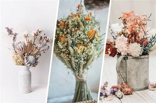 Collage of different dried flower bouquets