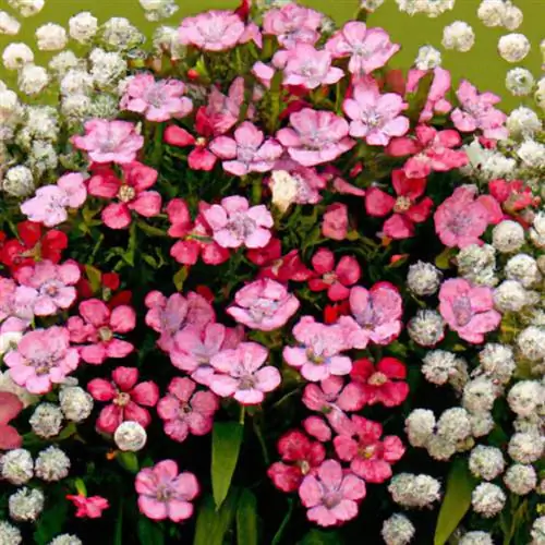 Pagsamahin ang balbas na carnation na may gypsophila sa kama