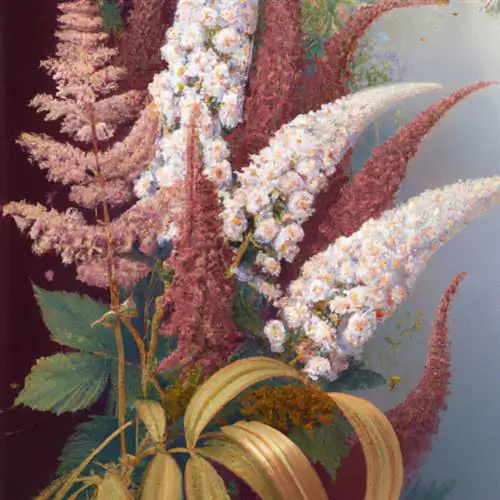 Kombinasikan astilbe dengan lilin perak di dalam vas