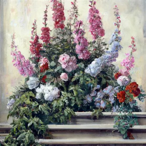 Combineer floribunda-rozen met delphiniums in een emmer