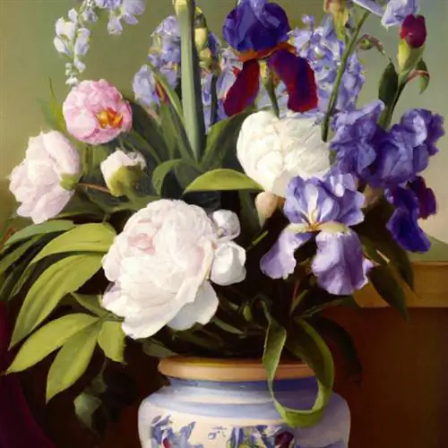 Combine bearded iris with peony in the vase