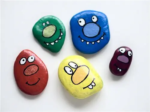 Stones painted with monster faces